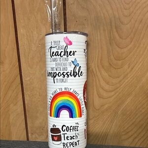 Teacher Rainbow Stainless Steel Tumbler with Steel Straw - White